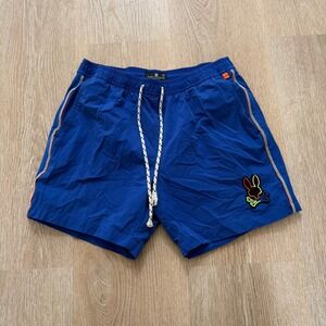 Psycho Bunny Swim Trunks Mens Small Blue Neon Logo Rainbow Lined Shorts